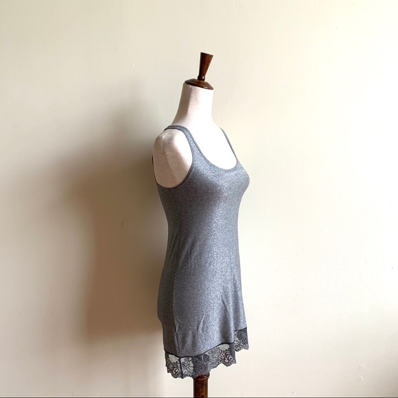 ONLY HEARTS ANTHROPOLOGIE Tank top Metallic gray Small Longline Lace detailing - Picture 1 of 8